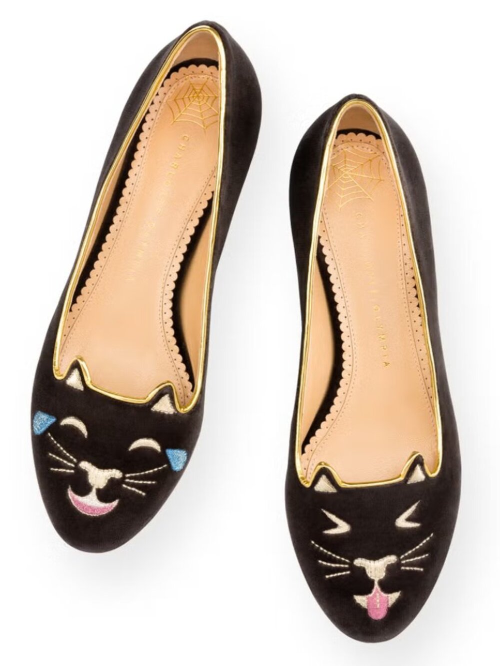 Charlotte Olympia Emoticat Kitty Flats Size IT 37 EUC Black Velvet